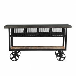 165x90x41 Factory Tisch Auf Rollen Mit Vier Ablagekörben - Greeka -Raik Shop 165x90x41 factory tisch auf rollen mit vier ablagekoerben aus metall greeka 02