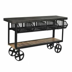 165x90x41 Factory Tisch Auf Rollen Mit Vier Ablagekörben - Greeka -Raik Shop 165x90x41 factory tisch auf rollen mit vier ablagekoerben aus metall greeka 03