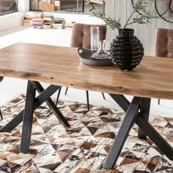 200x100 Esszimmertisch Mit Waldkante Akazie - Lenarus -Raik Shop 200x100 esszimmertisch mit waldkante akazie mikado fuessen in schwarz lenarus 03