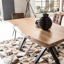 200x100 Esszimmertisch Mit Waldkante Akazie - Lenarus -Raik Shop 200x100 esszimmertisch mit waldkante akazie mikado fuessen in schwarz lenarus 04