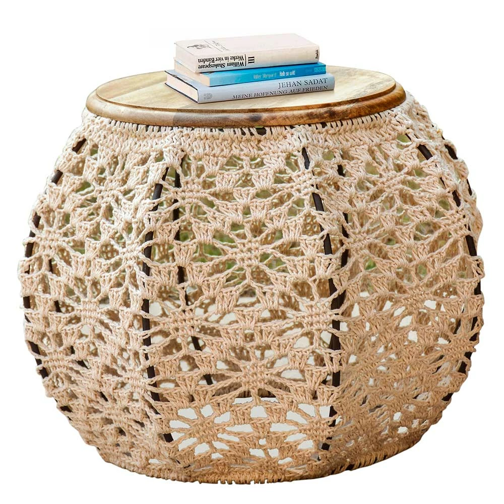 43x35x43 Beistelltisch Mit Stoff Gestell Häkeloptik - Kiazu 3 43x35x43 Beistelltisch Mit Stoff Gestell Häkeloptik - Kiazu – Bild 2