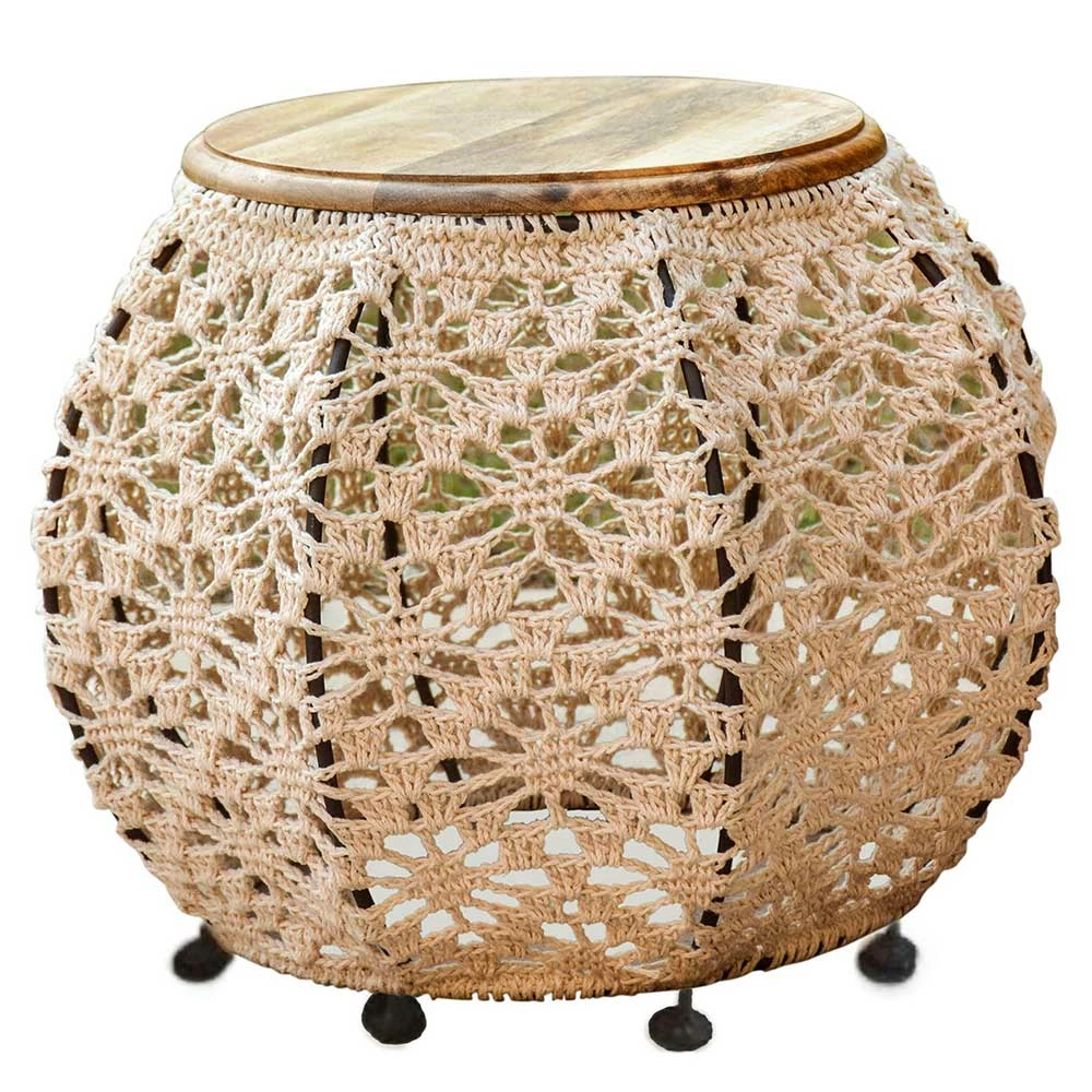 43x35x43 Beistelltisch Mit Stoff Gestell Häkeloptik - Kiazu 2 43x35x43 Beistelltisch Mit Stoff Gestell Häkeloptik - Kiazu