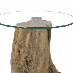 50cm Runder Designtisch Mit Sicherheitsglas - Anyto -Raik Shop 50cm runder designtisch mit sicherheitsglas teak baumstumpf anyto 02