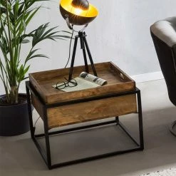 60x47x60 Beistelltisch Mit Tablett & Staufach - Imhelia 10 60x47x60 Beistelltisch Mit Tablett & Staufach - Imhelia -Raik Shop 60x47x60 beistelltisch mit tablett staufach aus akazie holz metall schwarz imhelia 02