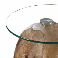 70cm Runder Couchtisch Mit Glasplatte - Tamara -Raik Shop 70cm runder couchtisch mit glasplatte kugelform teak wurzel tamara 02