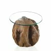 70cm Runder Couchtisch Mit Glasplatte - Tamara -Raik Shop 70cm runder couchtisch mit glasplatte kugelform teak wurzel tamara f