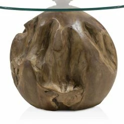 70cm Runder Couchtisch Mit Wurzel Fuß - Murdian -Raik Shop 70cm runder couchtisch mit wurzel fuss teak glas platte murdian 04