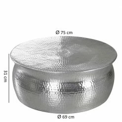 75x31x75 Alu Couchtisch In Silber - Cremo -Raik Shop 75x31x75 alu couchtisch in silber mit hammerschlag optik cremo 02