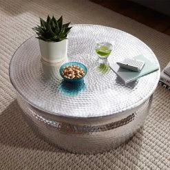 75x31x75 Alu Couchtisch In Silber - Cremo -Raik Shop 75x31x75 alu couchtisch in silber mit hammerschlag optik cremo 03