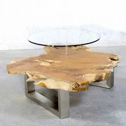 Baumkanten Designertisch Oltervas Mit Extra Glasplatte Rund -Raik Shop baumkanten designertisch extra glasplatte rund edelstahl buegelgestell oltervas 03