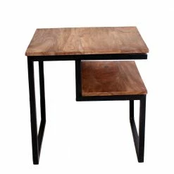 Beistelltisch Mendoza Mit Zwei Ebenen -Raik Shop beistelltisch zwei ebenen holz massiv akazie und metall schwarz antik mendoza 02