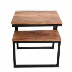 Beistelltisch Mendoza Mit Zwei Ebenen -Raik Shop beistelltisch zwei ebenen holz massiv akazie und metall schwarz antik mendoza 03