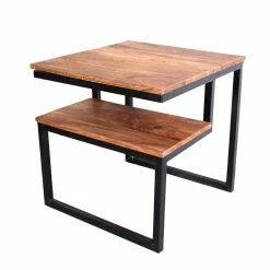 Beistelltisch Mendoza Mit Zwei Ebenen -Raik Shop beistelltisch zwei ebenen holz massiv akazie und metall schwarz antik mendoza 04