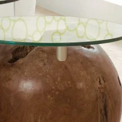 Design Beistelltisch Lirou Mit Runder Glasplatte (zweiteilig) -Raik Shop design beistelltisch runder glasplatte teak massivholz lirou 02