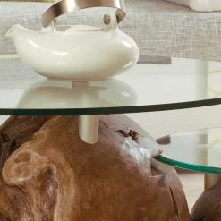 Design Beistelltisch Lirou Mit Runder Glasplatte (zweiteilig) -Raik Shop design beistelltisch runder glasplatte teak massivholz lirou 03