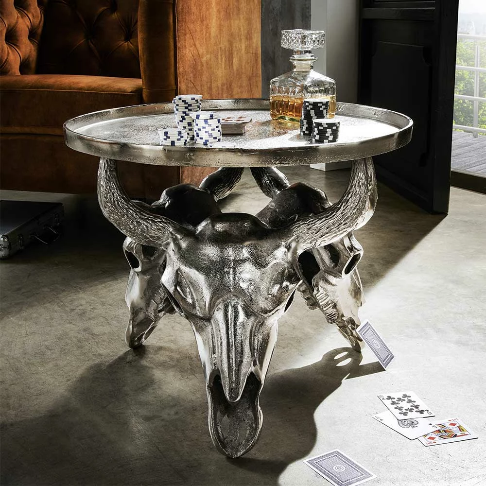 Design Couchtisch Mit Büffel Schädel Gestell - Zarinas 4 Design Couchtisch Mit Büffel Schädel Gestell - Zarinas – Bild 2