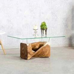 Design Wohnzimmertisch Nizza Mit Baumstamm Fuß