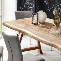 Designer Esstisch Mit Baumkante Platte Mango - Leveziano -Raik Shop designer esstisch mit baumkante platte mango und a fussgestell in braun leveziano 03