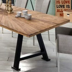 Esstisch Mit A-Gestell In Schwarz - Vanotti 10 Esstisch Mit A-Gestell In Schwarz - Vanotti -Raik Shop esstisch mit a gestell in schwarz holzplatte aus recyceltem teak vanotti 02