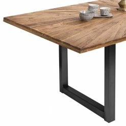 Esstisch Mit U-Gestell Aus Schwarzem Eisen - Niko -Raik Shop esstisch mit u gestell aus schwarzem eisen altholzplatte teak niko 02