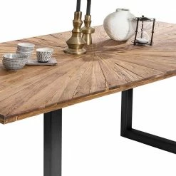 Esstisch Mit U-Gestell Aus Schwarzem Eisen - Niko -Raik Shop esstisch mit u gestell aus schwarzem eisen altholzplatte teak niko 04