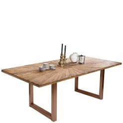 Esszimmer Esstisch Mit Altholz-Platte Aus Teak - Coras -Raik Shop esszimmer esstisch mit altholz platte aus teak buegelfuessen aus stahl in braun coras 01