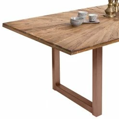 Esszimmer Esstisch Mit Altholz-Platte Aus Teak - Coras -Raik Shop esszimmer esstisch mit altholz platte aus teak buegelfuessen aus stahl in braun coras 02