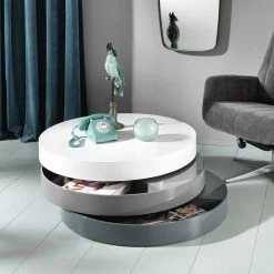 Hochglanz Design Wohnzimmertisch Drehbar - Tulima 9 Hochglanz Design Wohnzimmertisch Drehbar - Tulima -Raik Shop hochglanz design wohnzimmertisch drehbar in rund weiss grau anthrazit tulima 02