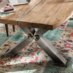 Industry Design Esstisch Aus Teak - Monument -Raik Shop industry design esstisch aus teak recyclingholz mit stahl x fuessen monument 02