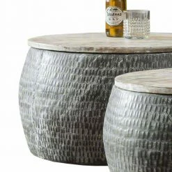 Runde Couchtische Aus Holz & Stahl - Helma (zweiteilig) -Raik Shop runde couchtische aus holz stahl im industry loft stil helma 03