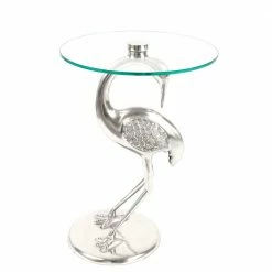Runder Glas Beistelltisch Mit Vogel Design Fuß - Lanaga -Raik Shop runder glas beistelltisch mit vogel design fuss aus aluminium lanaga 03