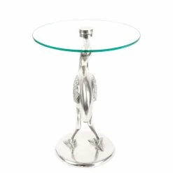 Runder Glas Beistelltisch Mit Vogel Design Fuß - Lanaga -Raik Shop runder glas beistelltisch mit vogel design fuss aus aluminium lanaga 04