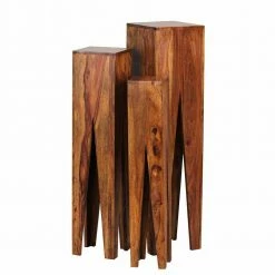 Rustikale Holz Blumensäule Set Pisinon Aus Sheesham (dreiteilig)