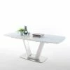Säulen Esstisch Woodny In Glas Weiß Bootsform -Raik Shop saeulen esstisch glas weiss bootsform edelstahl gestell als ausziehtisch woodny 01