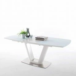 Säulen Esstisch Woodny In Glas Weiß Bootsform