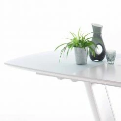 Säulen Esstisch Woodny In Glas Weiß Bootsform -Raik Shop saeulen esstisch glas weiss bootsform edelstahl gestell als ausziehtisch woodny 04