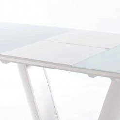 Säulen Esstisch Woodny In Glas Weiß Bootsform -Raik Shop saeulen esstisch glas weiss bootsform edelstahl gestell als ausziehtisch woodny 05