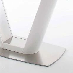 Säulen Esstisch Woodny In Glas Weiß Bootsform -Raik Shop saeulen esstisch glas weiss bootsform edelstahl gestell als ausziehtisch woodny 06