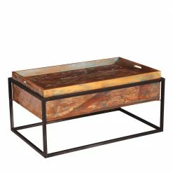 Shabby Chic Couchtisch Mit Tablett - Jamaica -Raik Shop shabby chic couchtisch mit tablett aus recyclingholz metall jamaica 02