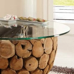 Ungewöhnlicher Couchtisch Eradis Mit Runder Glasplatte -Raik Shop ungewoehnlicher couchtisch runder glasplatte teak massivholz eradis 02