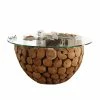 Ungewöhnlicher Couchtisch Eradis Mit Runder Glasplatte -Raik Shop ungewoehnlicher couchtisch runder glasplatte teak massivholz eradis f