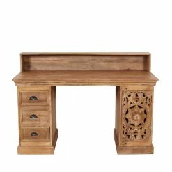 Vintage Schreibtisch Aus Massivholz White Wash - Runiasa -Raik Shop vintage schreibtisch aus massivholz white wash mit aufsatz schubladen tuer runiasa 02