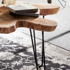 Wohnzimmer Sofatisch Mit Organischer Form - Teako -Raik Shop wohnzimmer sofatisch mit organischer form aus recyclingholz teak mit hair pin legs teako 03