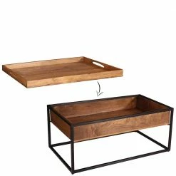 Wohnzimmertisch Mit Tablett & Staufach - Imhelia -Raik Shop wohnzimmertisch mit tablett staufach aus holz akazie metall schwarz imhelia 03